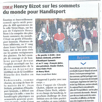 <p>Article &quot;Henry Bizot sur les sommets du monde pour handisport&quot; - Le Progr&egrave;s du 29 janvier 2012</p>
